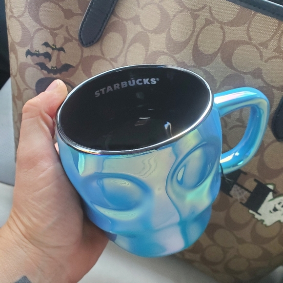NWT Starbucks Halloween 2025 Blue Iridescent Holographic Sugar Skull Ceramic Mug - Picture 3 of 11